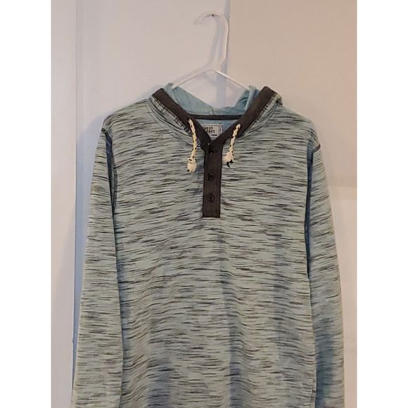Free Planet Men's Hooded Sweater Shirt Pullover 1/4 Button Front Size L - Picture 2 of 10